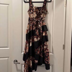 Anthropologie Asymmetrical Floral Dress - Black and Orange
